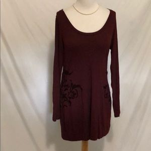Soft Surroundings Burgundy Scoop Neck Flocked Design Rayon Tunic/Dress Size Med